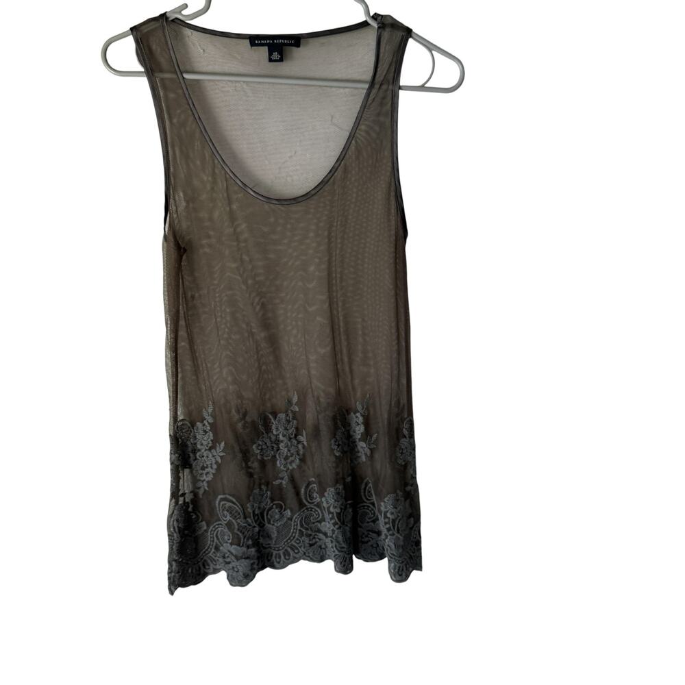 Banana Republic Tank Top XS Sheer Mesh Embroidered Floral Lace Fiary Grunge